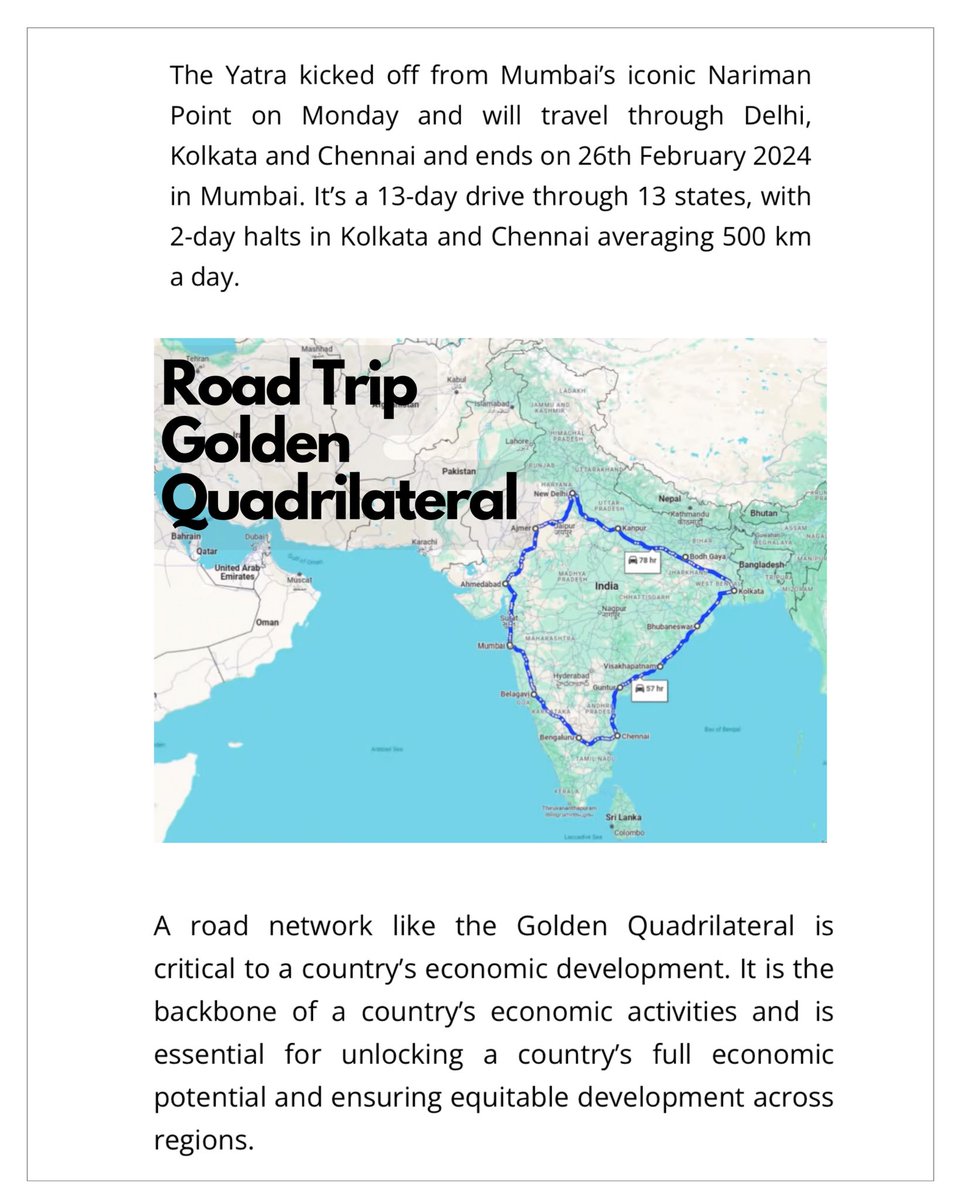 NBDrives's tweet photo. Thanks to #BusinessNewsThisWeek @neel5 for sharing my journey across India’s roads! 

Follow me at @nbdrives as I drive across 6000 kms across India in 15 days. 🚗🌍 #IndiaRoadTrip #AtalYatra #GoldenQuadrilateral 

Sponsored by @morthindia @bpclimited @hpcl @tatamotorscars https://t.co/o4AtOeyQXZ