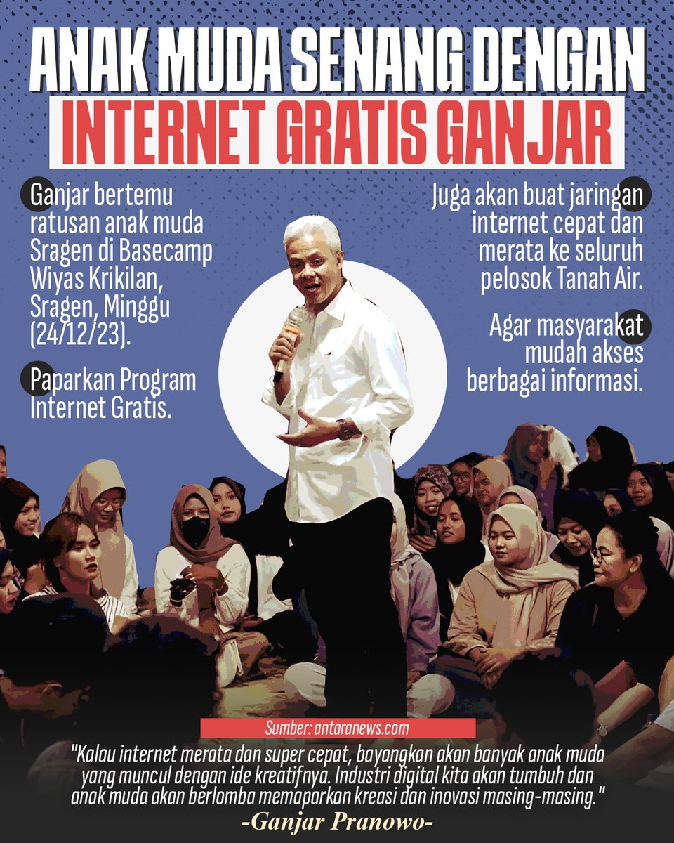 how378_'s tweet photo. Internet sekarang sudah jadi kebutuhan. Saat ada pemimpin menawarkan internet gratis yg cepat untuk dunia pendidikan, kapan lagi?

#SayaMantabPilihGanjar https://t.co/NzdSOl7sg8