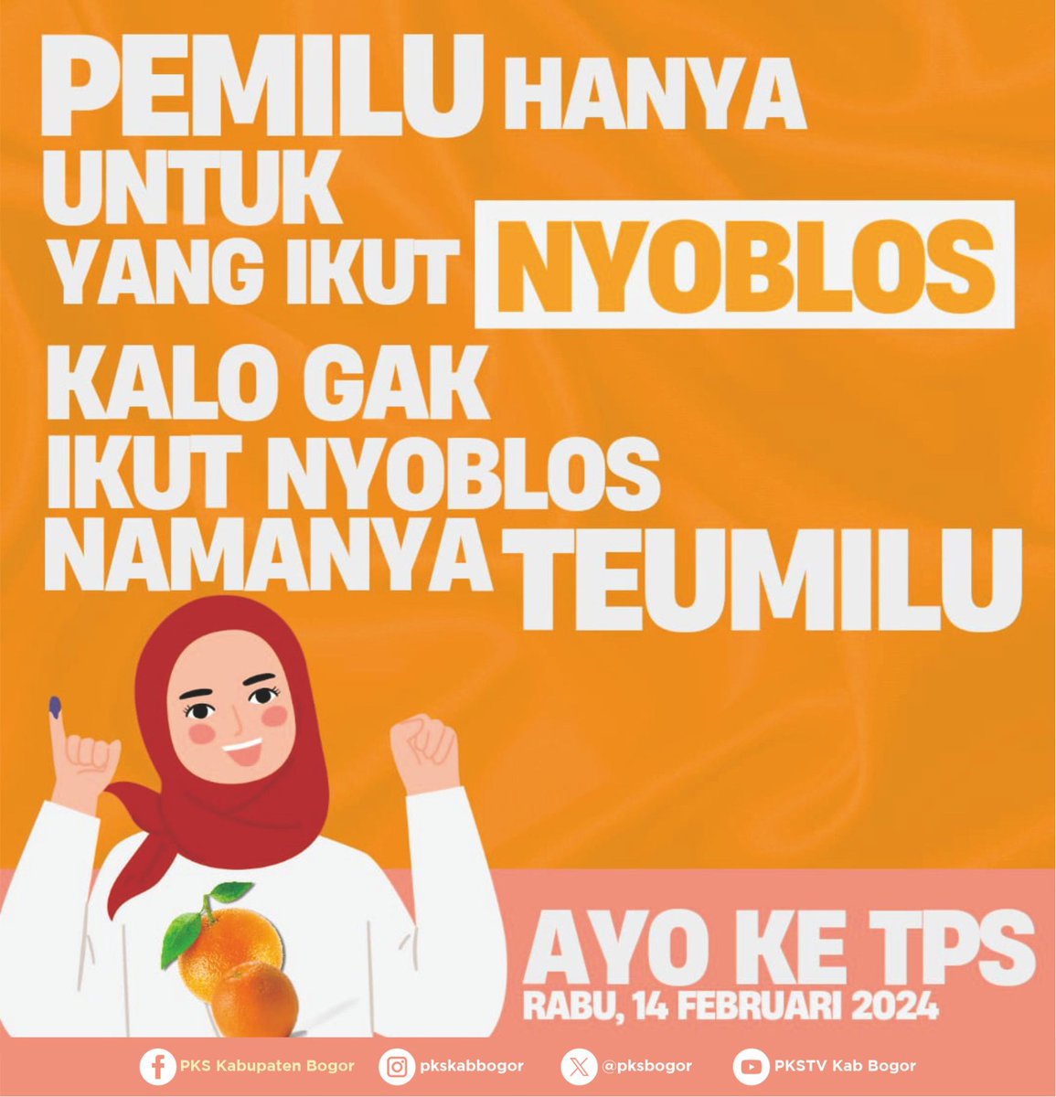 pksbogor's tweet photo. Yuks ke TPS beramai-ramai untuk mencoblos pada Pemilu 14 Februari 2024.

#pemiluserentak2024 #FYP https://t.co/qfVYVJAQnk