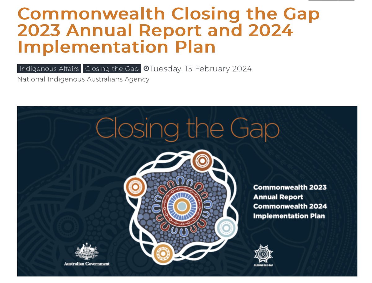 .@jpatto12 The Prime Minister delivered the Closing the Gap 2023 Annual Report & 2024 Implementation Plan on 13 Feb The 2023 Annual Report assesses the Commonwealth’s delivery against actions outlined in the 2023 Implementation Plan. Download here niaa.gov.au/resource-centr…