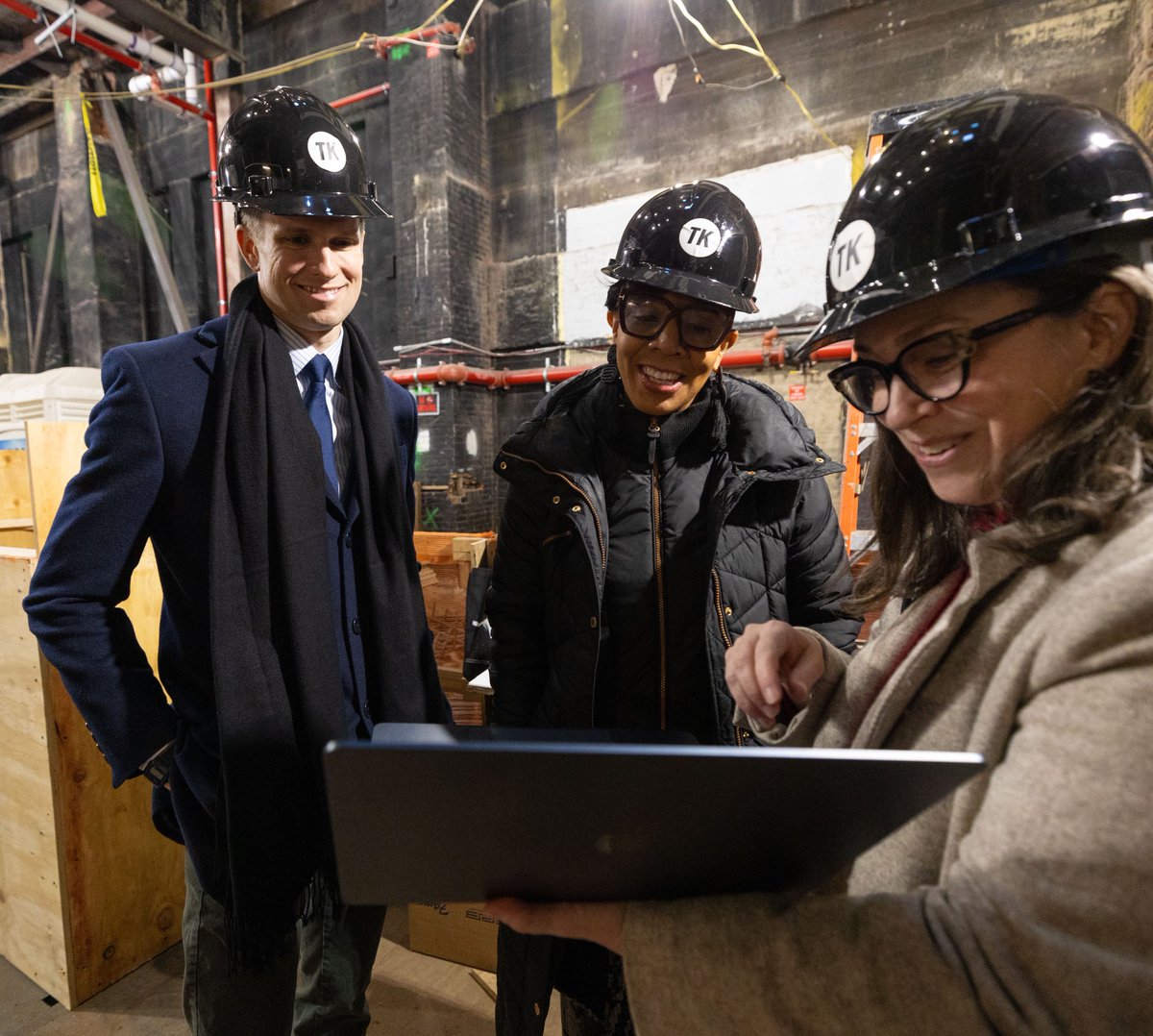 ebottcher's tweet photo. Had an exciting Hard Hat tour of the in-progress renovation of @TheKitchen_NYC in Chelsea, with @CommishCumbo, Commissioner of Cultural Affairs. Huge shoutout to Effie and her stellar team for leading the tour and sharing insights into this exciting capital project. https://t.co/5vsHF85I9s