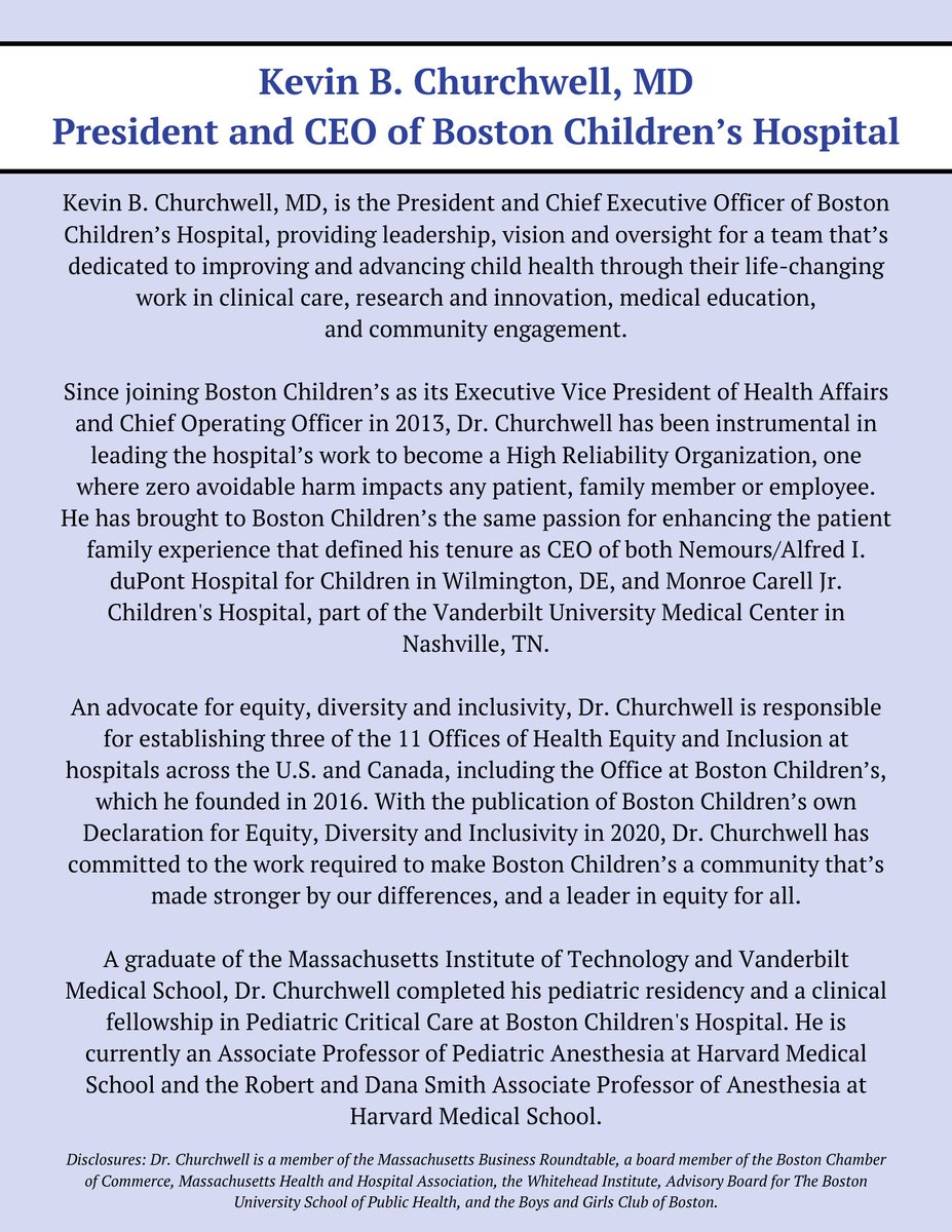 We are delighted to announce our 2024 keynote on February 21st at 6pm EST with the distinguished Dr. Kevin Churchwell, President and CEO of Boston Children's Hospital.