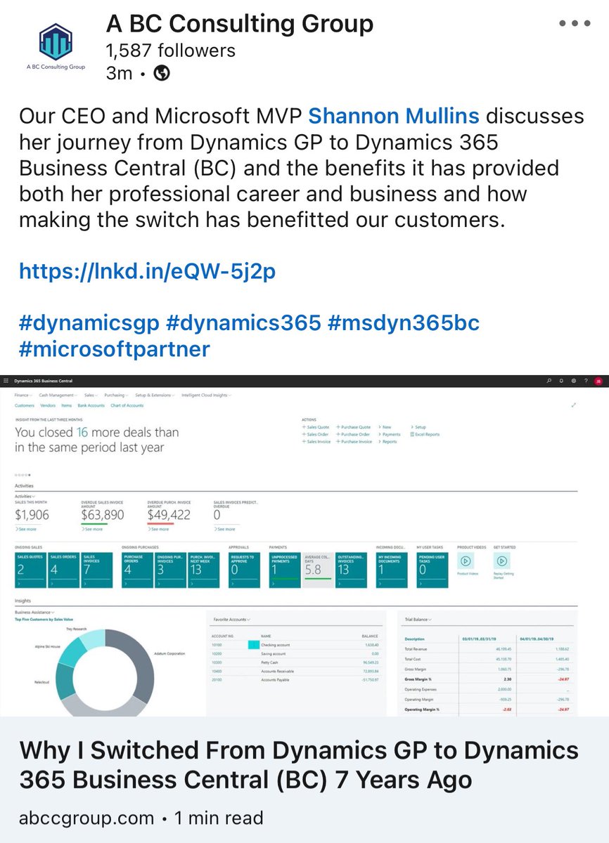 1ShannonMullin1's tweet image. Read about my journey from Dynamics GP and switching to Dynamics 365 Business Central (BC) as both an end-user and consultant.
#msdynamics365 #dynamicsgp #msdyn365bc
abccgroup.com/post/why-i-swi…