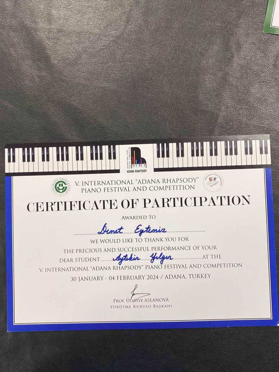 deukonser's tweet photo. Adana Rhapsody International Piano Festival &amp; Competition’da B Kategorisinde mansiyon ödülünü öğrencimiz Aytekin YILGIN kazanmıştır. Öğrencimizi ve onu yetiştiren Dr.Öğr.Üyesi Demet EYTEMİZ’ tebrik eder, başarılarının devamını dileriz.
@universitemDEU 
@hotar_nukhet 
@basak_g https://t.co/QCWFMXJUU8