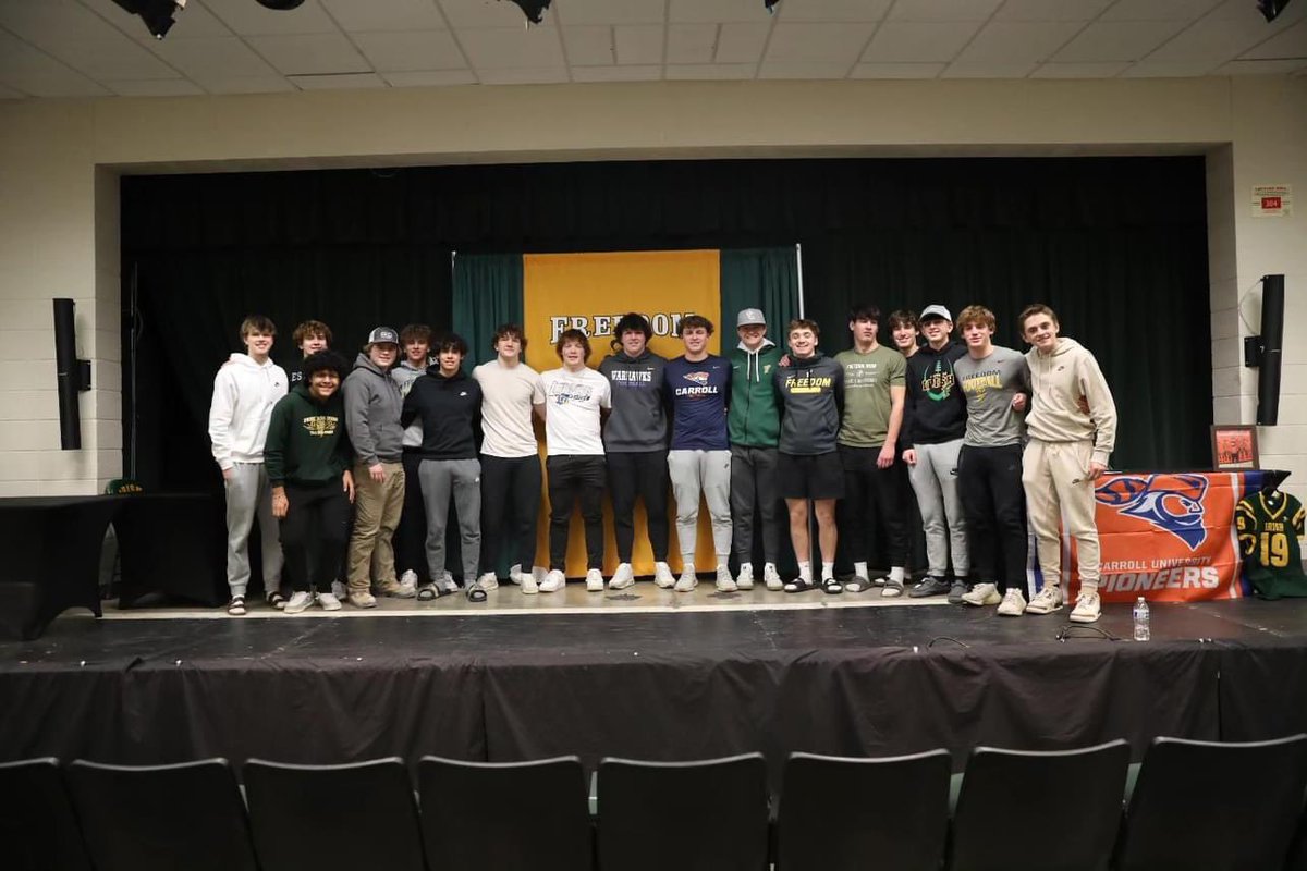 Freedom Football (@freedomirishfb) on Twitter photo Congratulations to these 3 young men on continuing their football careers! Great support from teammates and many others in attendance.
<a href="/Carsonclausen/">Carson Clausen</a> - UW-Whitewater
<a href="/OwenWedin19/">Owen Wedin</a> - Carroll University
<a href="/LoganGarvey21/">Logan Garvey</a> - Lakeland University Congratulations to these 3 young men on continuing their football careers! Great support from teammates and many others in attendance.
<a href="/Carsonclausen/">Carson Clausen</a> - UW-Whitewater
<a href="/OwenWedin19/">Owen Wedin</a> - Carroll University
<a href="/LoganGarvey21/">Logan Garvey</a> - Lakeland University