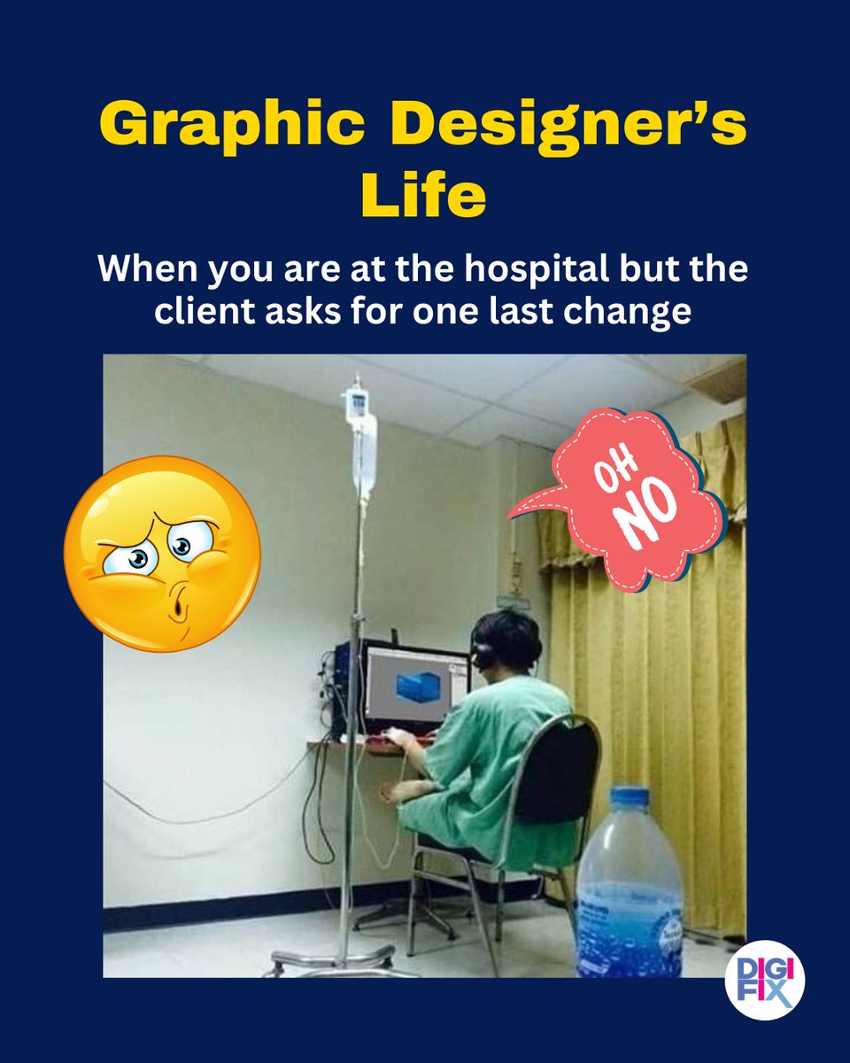 Ever had a design emergency at the hospital and your client hits you up for 'just one more tweak'? 
#DesignLife #ClientPriorities #DesignEmergency #ClientDemands #LifeOfAGraphicDesigner #BusinessOwner #smallbusiness #melbourne  #Australia #salesfunnel #leadgeneration #DigiFix