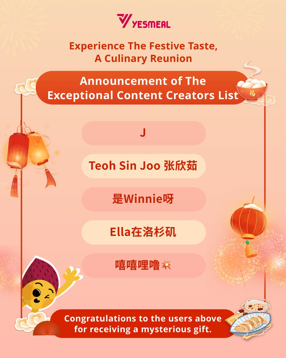 YesmealOfficial's tweet photo. ⚡ We now announce the community's special creators: Congratulations to the users in the image below
✨ At the same time, we also welcome you to continue to join our activities, as more surprises are waiting for you!

#Yesmeal #Grocery #LifeinAmerica #BayArea  #YesmealKOS https://t.co/pZXCKJfGhm