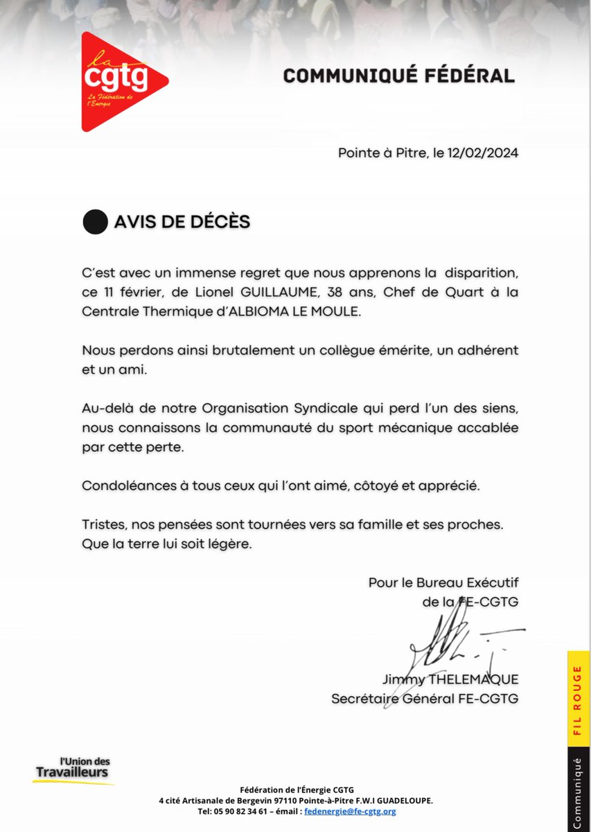 Le cœur gros, notre communiqué de ce jour: « Il y a quelque chose de plus fort que la mort, c'est la présence des absents dans la mémoire des vivants. » (Jean D'Ormesson).