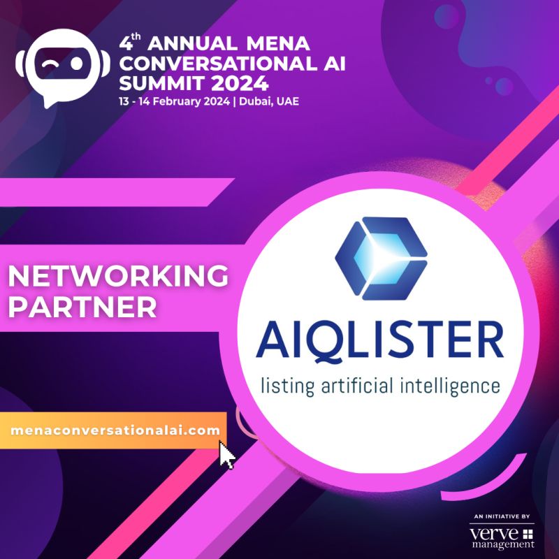 Excited to announce @aiqliste is sponsoring the 4th Annual #MENAConversationalAISummit!  Huge thanks to our Networking Partner, @vervemgmtua, for joining us.  As a strong believer in the transformative power of AI, we are excited to see the conversations and connections that will