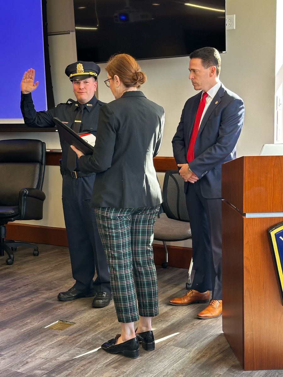 The swearing in of our newest sergeant, Jeremy Lenzo. Congratulations, Sergeant Lenzo, we are all very proud of you! (Pictured L-R: Sergeant Lenzo, Town Clerk Dottie Powers & Chief Silva) @TownofWestwood @westwood_ps @WestwoodMinute @Westwoodhspto @westwood_media @dpowers424