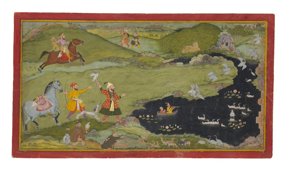 A Royal Hunting Party This extraordinary c1705 CE painting from #Udaipur #Rajasthan is about as close to #Mughal style Painting as artists of #Mewar ever worked. A popular subject at Mughal courts for a considerable time. From Toby Falk coll sold by @ChristiesInc for £441,000