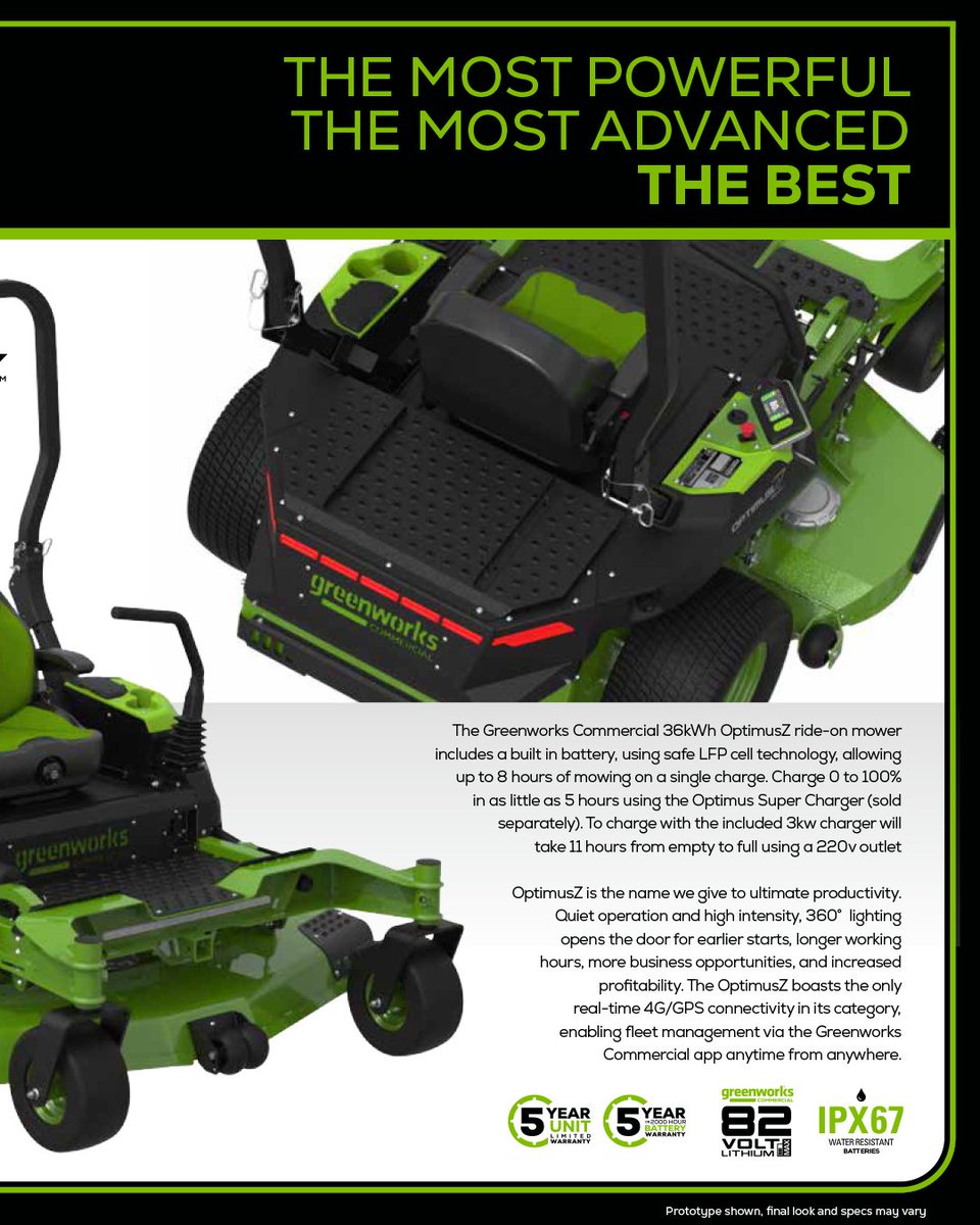 greenworkstools's tweet photo. Get ready for the future of mowing in 2024 with Greenworks Commercial's latest innovation – the 36kWh Optimus Z, now with a massive 72" cutting deck!
#GreenworksCommercial #landscaping #OPE #ProductivityPowered https://t.co/fRAcwSohr8