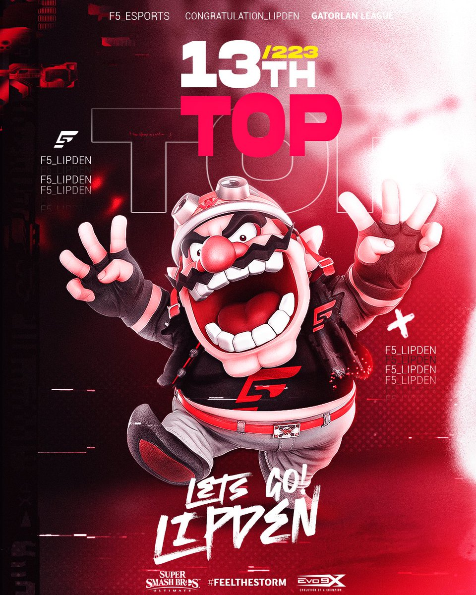 F5_HQs's tweet photo. @LipdenSSB repping the Wario and F5 at Gatorlan with a heart throbbing 13/223 performance!!
#F5Smash | #FeelTheStorm https://t.co/eZzEm1nQl5