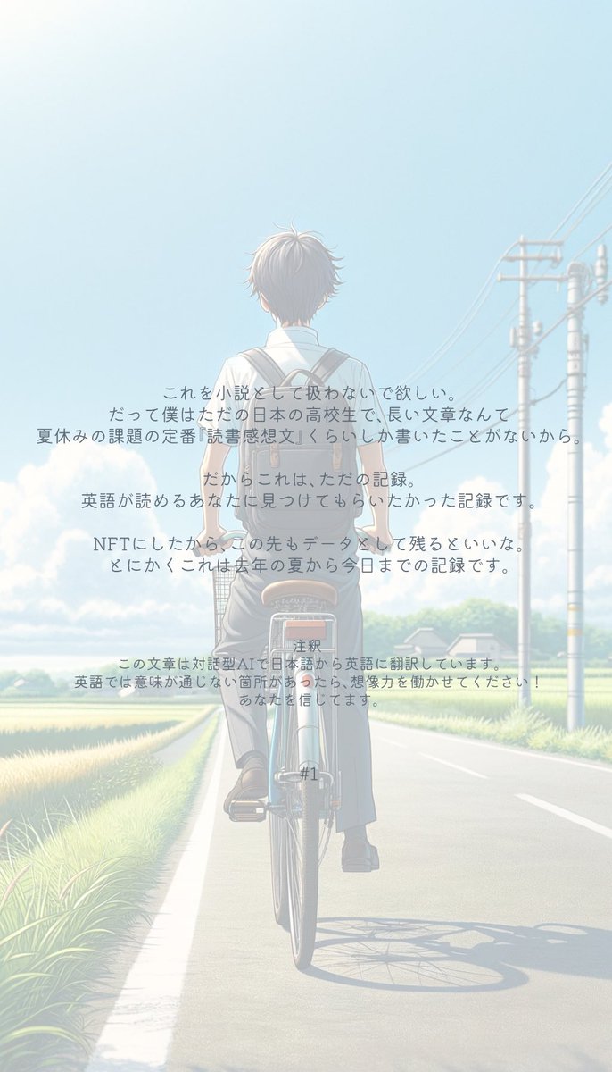 shiunartetc's tweet image. Experience a story translated by ChatGPT:

💫A Man from the Future Who Finds Refuge in a Record Store.💫
Dive into daily posts on X! 

Follow the journey of @Sho21stcboy, the story’s protagonist, whose NFT art is crucial to the unfolding narrative. 

 Read Free!
#music #analog