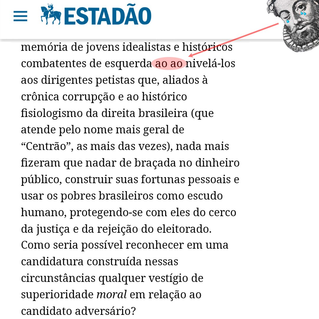 ChoraCamoes's tweet photo. Um oferecimento: PEC (Pacotinho Estadão de Carnaval).  — Não seria este aquele periódico da "Escolha Difícil"? — indagou o poeta.

#estadão #oestadodesãopaulo #escolhadifícil #locaispúblicas #aoao #éesseaquestão #lula #bolsonaro #fascismo https://t.co/LxiQIsvi0B