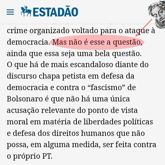 ChoraCamoes's tweet photo. Um oferecimento: PEC (Pacotinho Estadão de Carnaval).  — Não seria este aquele periódico da "Escolha Difícil"? — indagou o poeta.

#estadão #oestadodesãopaulo #escolhadifícil #locaispúblicas #aoao #éesseaquestão #lula #bolsonaro #fascismo https://t.co/LxiQIsvi0B
