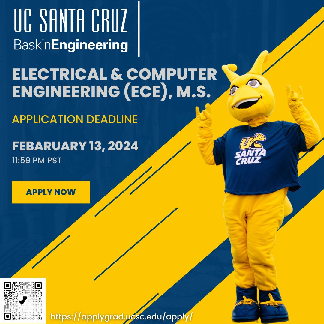 Looking to make a difference through engineering? Apply now to the Electrical and Computer Engineering (ECE) Department at UC Santa Cruz. Discover new opportunities and contribute to innovations that benefit humankind. 💡🌍 Apply here: applygrad.ucsc.edu/apply/