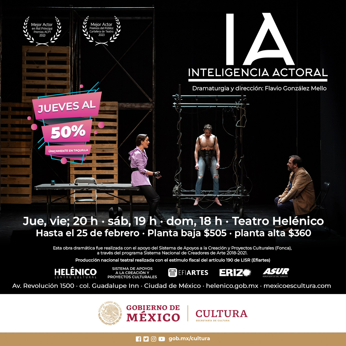 🎭❤️¿Ya tienes planes para el Día del Amor y la Amistad? 

Etiqueta a tu pareja o amigos con los que quieras ver #InteligenciaActoral de <a href="/ErizoTeatro/">Erizo Teatro</a>.

Este jueves 15 de febrero, te ofrecemos:

¡𝐁𝐎𝐋𝐄𝐓𝐎𝐒 𝐀𝐋 𝟐𝐗𝟏!

Promoción válida únicamente en taquilla.