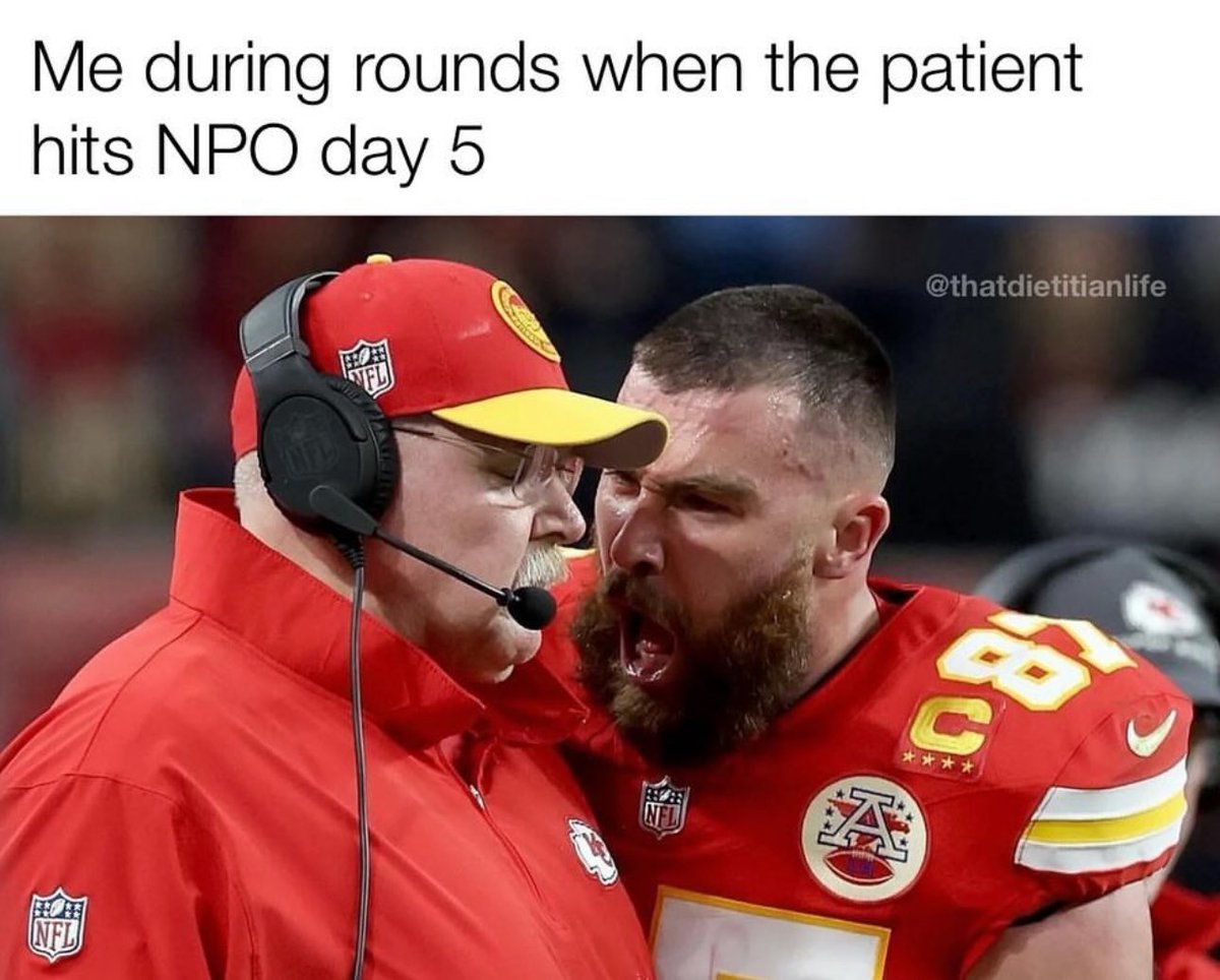 🙋‍♂️ Please listen to your dietitian without her having to get to fired up! 

⚠️ No More NPO!

🔎 Please feed  w/in 24 h or start TPN by day 3-Early PN ⬇️ infection when started at day 3 vs waiting in <a href="/JAMASurgery/">JAMA Surgery</a> 
🔗 jamanetwork.com/journals/jamas…

🙏 WE MUST teach physicians to