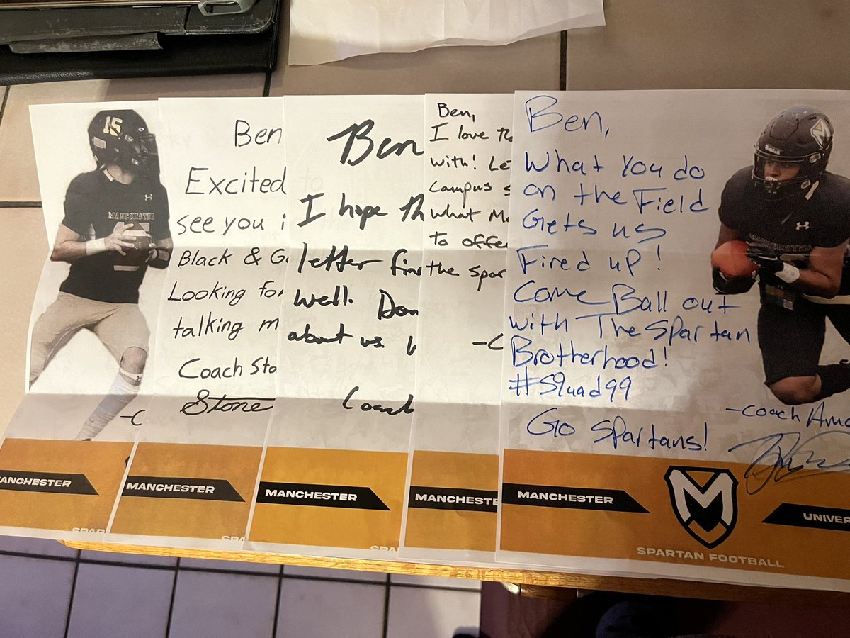 Thanks to all the coaches at <a href="/MU_SpartanFB/">Manchester Football</a> for the hand written letters
