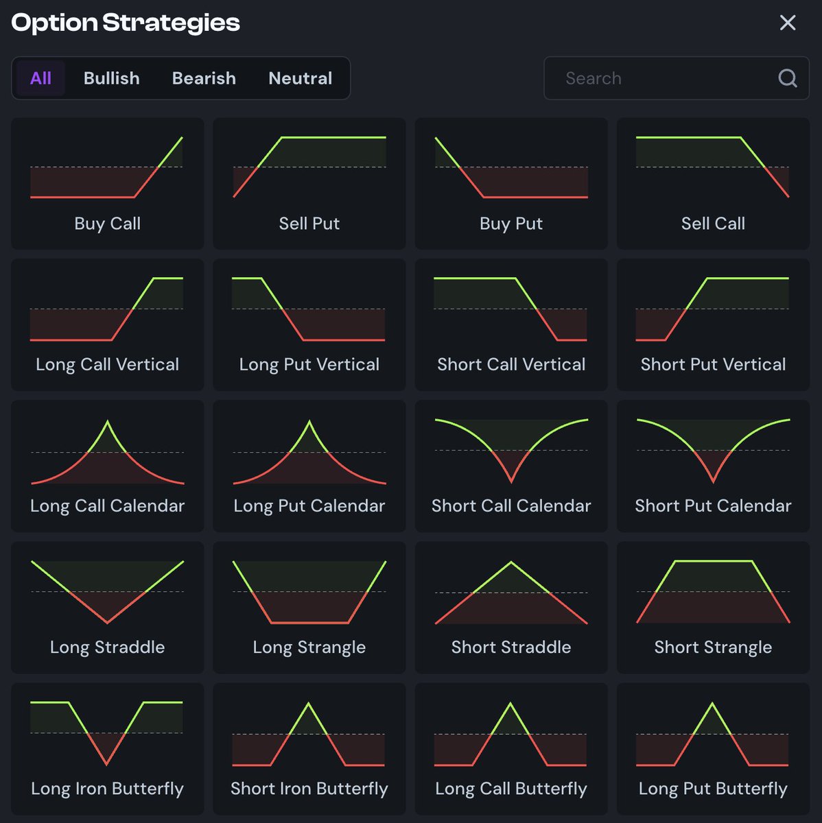 RWAF___'s tweet photo. UI Upgrade ⚡ Introducing 1 Click Strategies 🖱️

The power of options lies in the hyper-customization of exposure and risk management, allowing traders to express their exact market views.

Select any of 32 strategies to automatically find the contracts needed to execute them. 🧜‍♀️ https://t.co/uBBR1RYvml