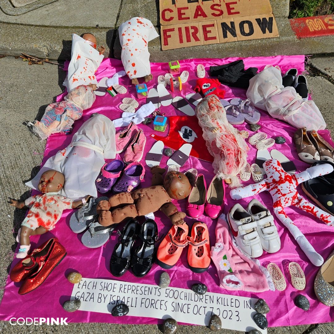 This weekend, Bay Area CODEPINK took to Nancy Pelosi's home again to tell neighbors &amp; constituents that a genocide is being funded in our names! 

While Pelosi calls protestors "foreign agents," she takes thousands from AIPAC and profits off war.

NO MORE $$$ FOR ISRAEL'S CRIMES!