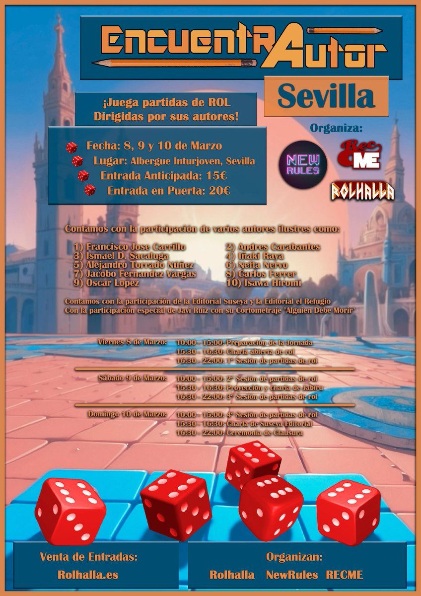BlindArchivist's tweet photo. Amigos y allegados de Sevilla y alrededores, voy a estar dirigiendo cosas de rol en el EncuentrAutor, rodeado de ilustres autores. Ojalá nos veamos las caras! https://t.co/iY2ttd2uvg