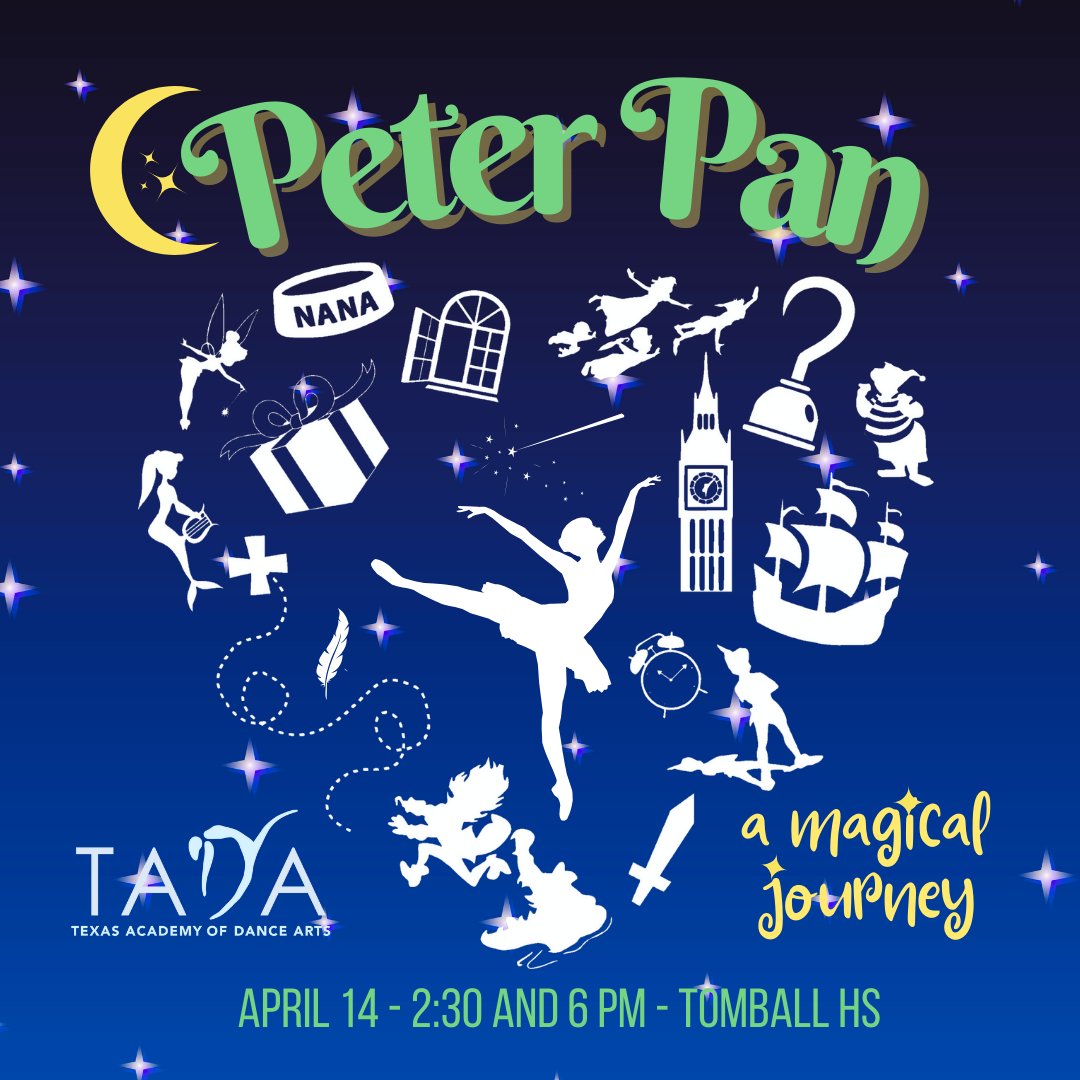 lovedanceTADA's tweet photo. Don't miss our Spring Ballet💚PETER PAN💚, a magical journey for the whole family to enjoy featuring our gorgeous Youth Ballet Company!!  Shows at 2:30 + 6pm April 14!  Tickets on sale 3/1!  Visit https://t.co/lXxQb7VHnn 🌟🪝🏴‍☠️🍃🐊🧜‍♀️🧚‍♀️⚔️⚓⏱️👦 https://t.co/z4jDp1NkzG