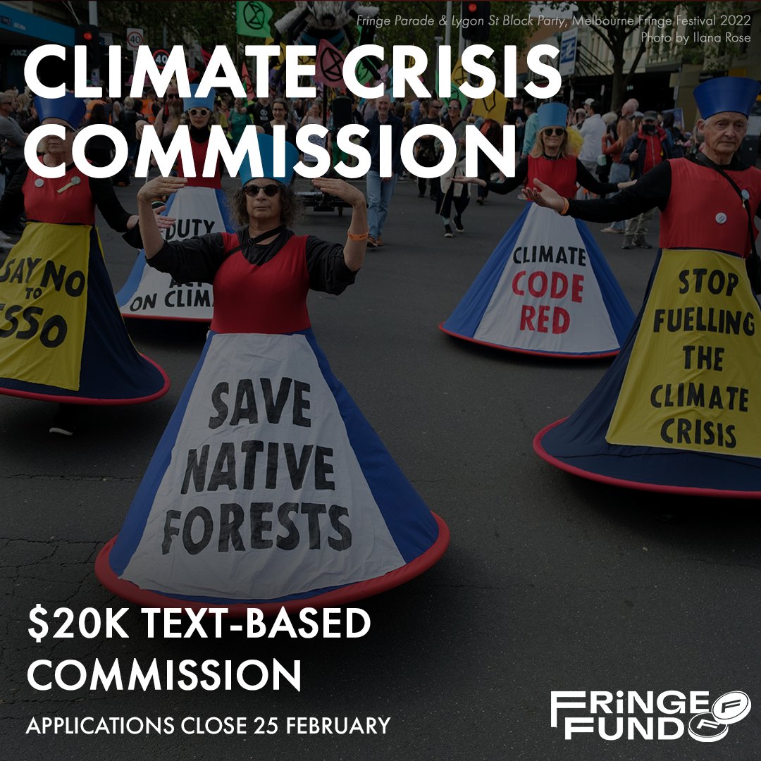 Got an idea for a new text-based work that will stimulate conversation and action about the climate crisis? We've got $20K to help bring it to life. Find out more about the Climate Crisis Commission, supported by the Malcolm Robertson Foundation, here: melbournefringe.com.au/fringe-sector-…