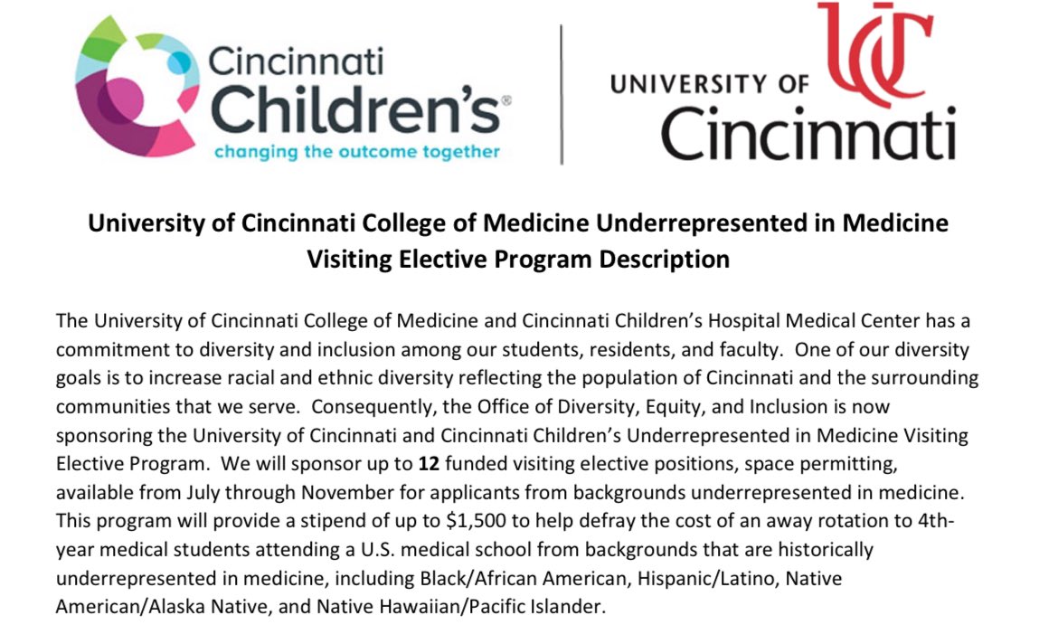 Bi Ade Awosika (@baawo_md) on Twitter photo @UCMED_Diversity🚨: Our institutions are committed to building and sustaining diverse, inclusive environments. Opportunity for URiM students to explore sponsored visiting electives found below. Come see what #UCtheLove is about! Contact uccomodi@ucmail.uc.edu for more information @UCMED_Diversity🚨: Our institutions are committed to building and sustaining diverse, inclusive environments. Opportunity for URiM students to explore sponsored visiting electives found below. Come see what #UCtheLove is about! Contact uccomodi@ucmail.uc.edu for more information