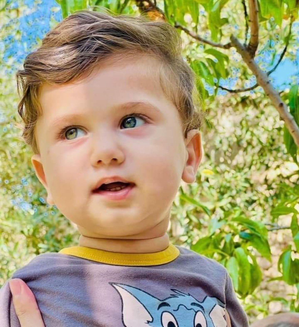 GazaMartyrs's tweet photo. His name is Malik. 

Blonde with sweet eyes. 

He and his family moved from Gaza to Rafah. 

He lived for 129 days, afraid of rockets until an Israeli missile hit him yesterday, on February 12, 2023, and he, along with his family, became martyrs. https://t.co/HnitAubJie