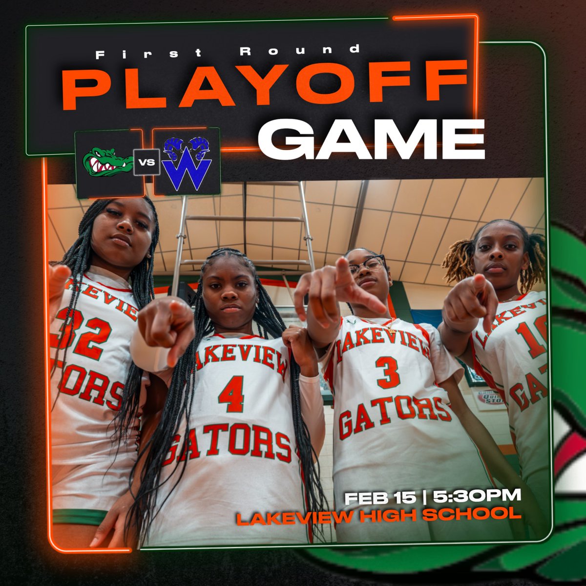 ITS PLAYOFF TIME‼️ 
First Round!

🆚 West St. John
📆 Thursday, Feb. 15
⏰ 5:30pm
📍 Lakeview High School

#geauxgators
