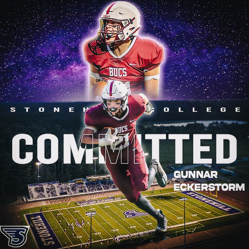 GEckerstrom's tweet image. I’m thrilled to announce that I’ve committed to play division 1 football at Stonehill College. Huge shoutout to my teammates and family for their unwavering support along the way, and a special thanks to Coach Fallon for believing in me and helping me grow as a player during my…