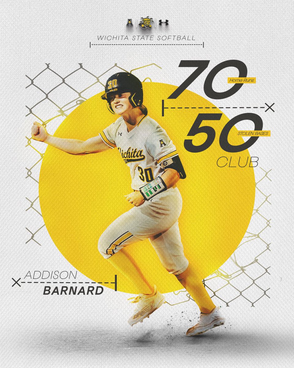 More history for the B𝐀𝐝𝐝𝐢𝐞.

Over the weekend Addison Barnard became just the 6th player in <a href="/NCAASoftball/">NCAA Softball</a> history with 70+ HR and 50+ SB in a career.

… and she’s not done yet.