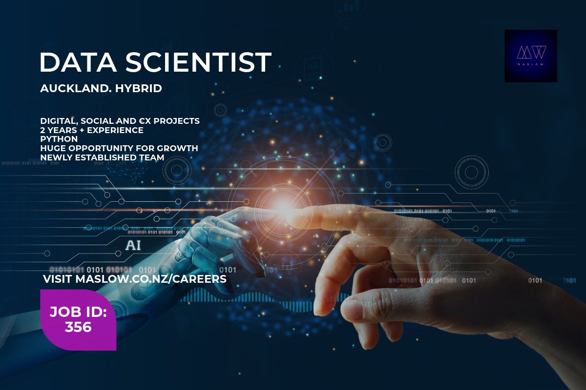 MaslowNZ's tweet photo. Are you a talented Data Scientist wanting to lead innovative data projects for top global brands? Are you passionate about leveraging data to drive business success and have a knack for translating complex insights? Apply now and join this new team! 
https://t.co/h8d9fziLFM https://t.co/OI8a0t3JAD