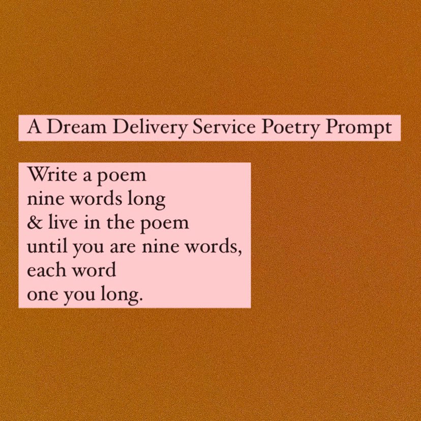A Dream Delivery Service Poetry Prompt Write a poem nine words long & live in the poem until you are nine words, each word one you long.