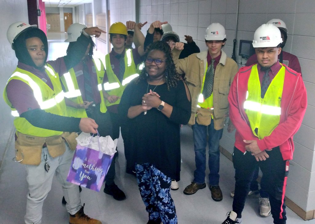 GrayToyoshima's tweet photo. My construction students surprised our school counselor, Demetria McCollum, with a gift to show our appreciation for everything she does for us at Metro Career Tech. https://t.co/qasoJXM9vz