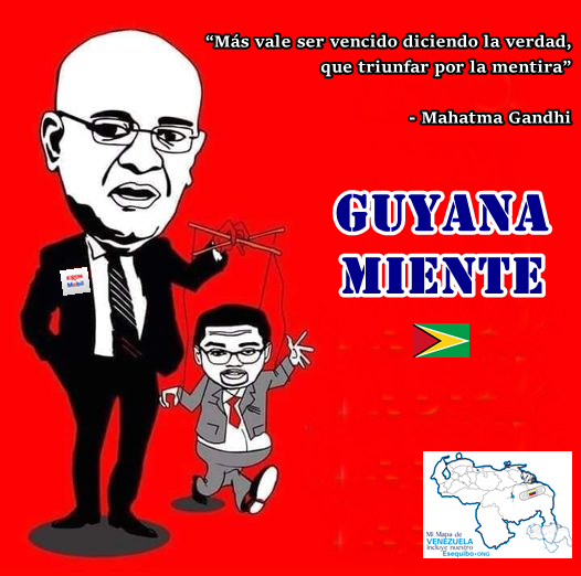 Guyana miente #12Feb #MiMapa 

A diario; en los Medios; a través del Caricom, OEA, Commonwealth; bajo la complicidad de países que explotan recursos de manera ilegal. 

El títere de Irfaan Ali sigue instrucciones de Bharrat Jagdeo quien recibe la paga de transnacionales. 

NO…