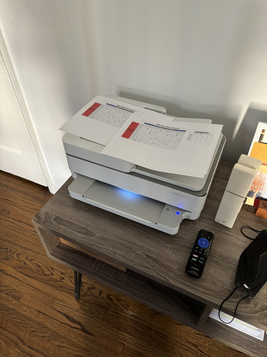 My reliable, trusty, never-fail <a href="/HP/">HP</a> ENVY Pro 6455 spit out my Super Bowl squares sheet a convenient 24 hours after I hit print. Awesome 💪🏾