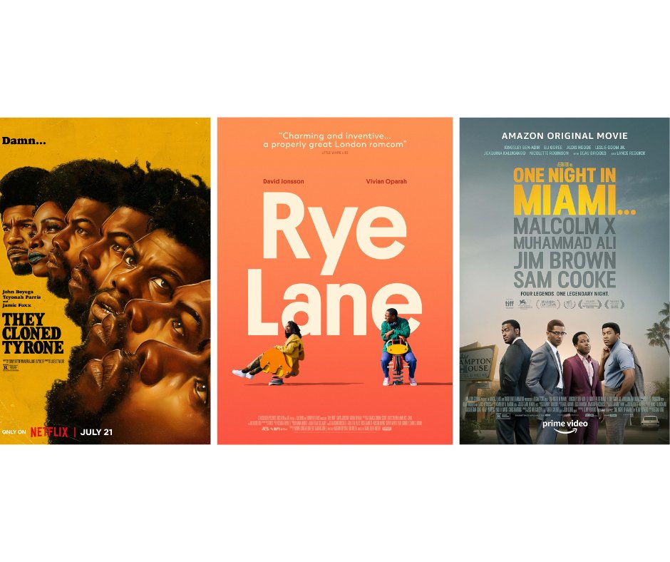 astoundconnects's tweet image. Stream these films made by talented Black creatives: 

👨🏽‍🤝‍👨🏾: #TheyClonedTyrone (@Netflix) 
❣️: #RyeLane (@Hulu) 
🌃: #OneNightInMiami (@PrimeVideo)  

Play now: bit.ly/3RhM9nT