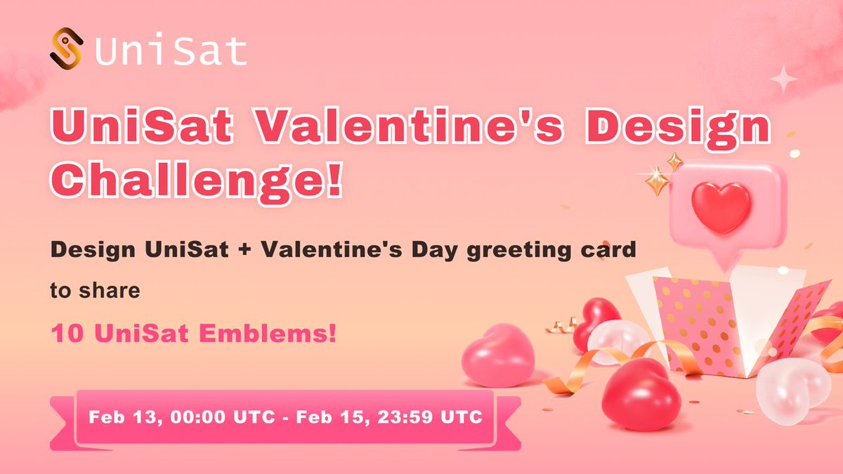 unisat_wallet's tweet photo. Unleash your creativity this Valentine's Day! Design a UniSat + Valentine's Day greeting card and get a chance to win #UniSat Emblems.💞

🎁 10 imaginative creators will be randomly awarded 1 IV UniSat Emblem each

📌Simply:
✅Follow, Like & RT
✅Reply with your design & your $BTC wallet address

⏰ Feb 13, 00:00 UTC - Feb 15, 23:59 UTC

Ready to captivate us with your artistry? 💖