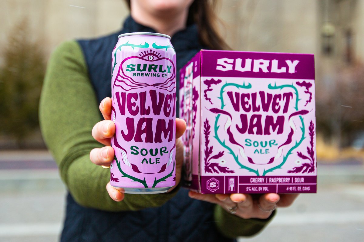 Sweet, gently tart, and remarkably smooth, Velvet Jam layers in intense waves of cherry and raspberry flavor over an agreeably sour base. surlybrewing.com/get-into-a-jam/ Velvet Jam is now available year-round in tallboy 4-packs and on draft to all Surly markets.
