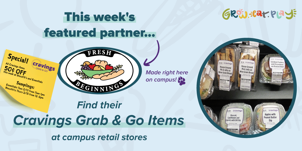 Uncover the secret to freshness right here on campus! 💜
UNI retail stores proudly serve the Cravings line from our very own bakery and commissary, Fresh Beginnings.
Sample some of our Cravings products!