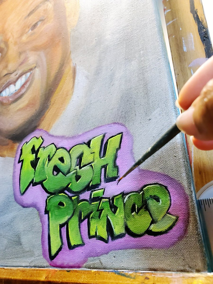 Work in progress ✨️ The fresh prince. I don't tag with Banksy but I can do this on canvas.  #oilpainting #portrait #graffiti #tag #nostalgia #thefreshprince