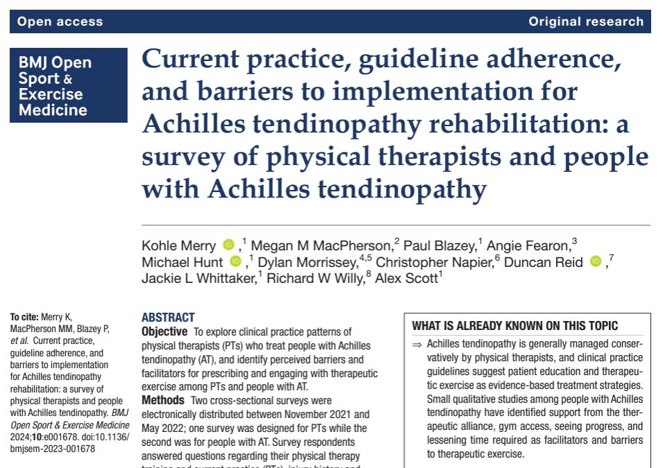 Congrats to Kohle Merry for leading this review of #Implementation & #AchillesTendon Guidelines 🙏 Good reminder to make sure patients have support to exercise AND be up front about recovery time frames. This may help patients stick to the process 💪 👉cutt.ly/wwVuSCWF