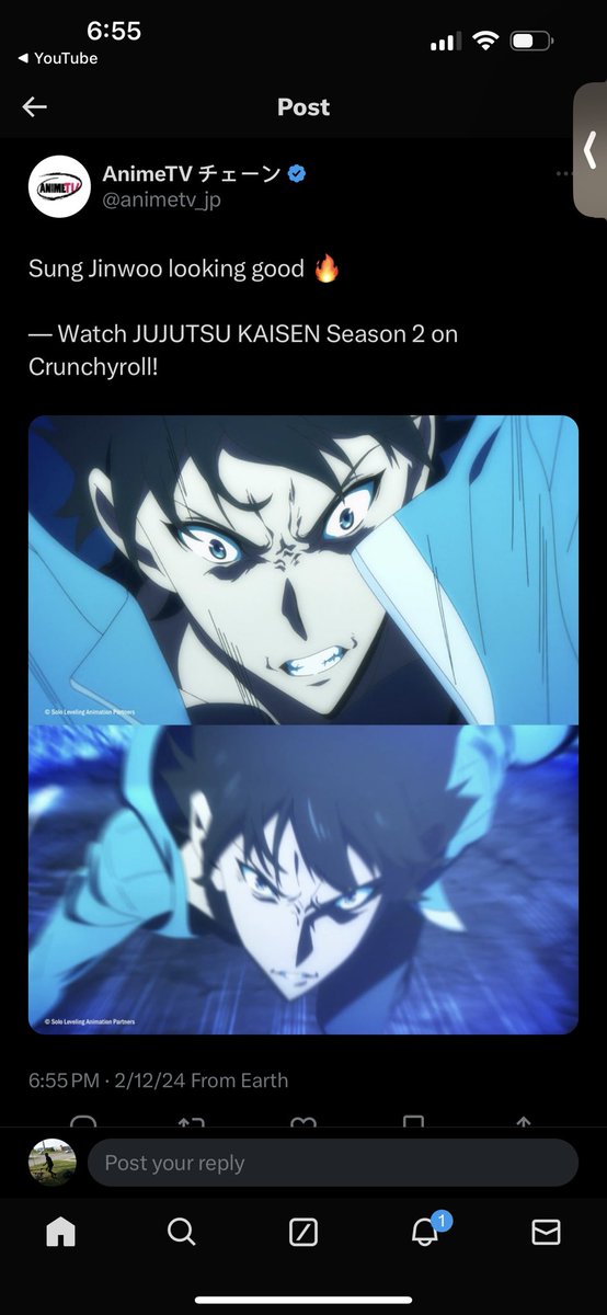 sololevelingji1's tweet photo. Lmao, in less than a week!! Ain't no way!! 😂🤡
#俺レベ #SoloLeveling #jjk #jujutsukaisen #animetv #crunchyroll https://t.co/O7KGjPfoXC