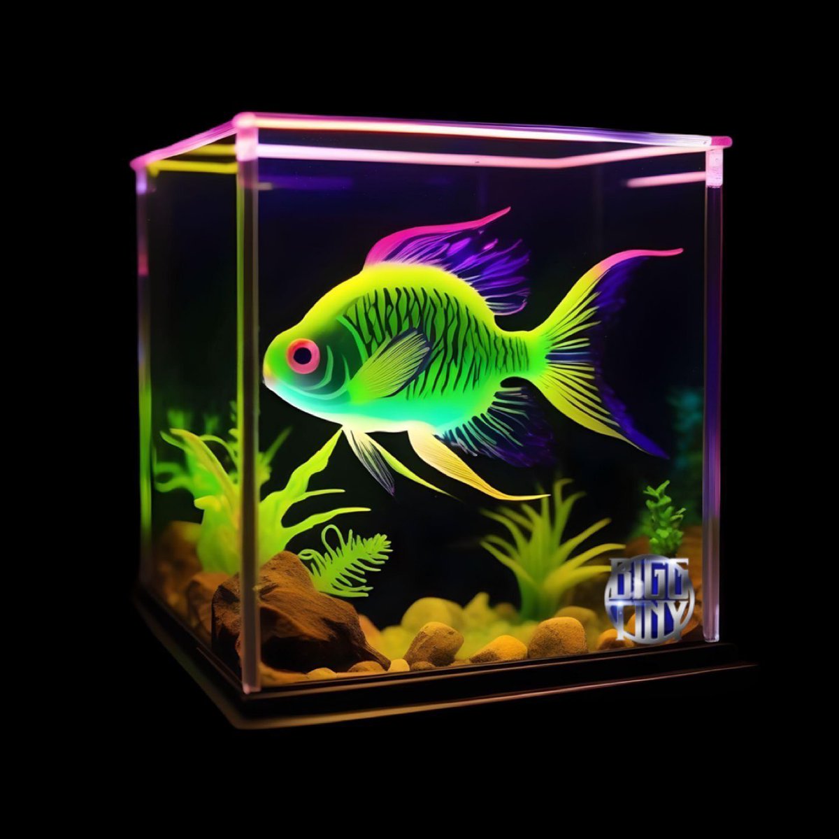 biggtinynft's tweet image. #glofish #glowfish #fish #colorful #colors #aquarium #fishtank #glass #nft