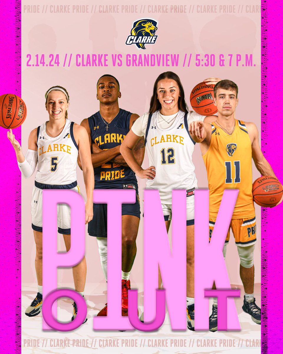 ClarkeWBB's tweet photo. Celebrate the 14 with a PINK OUT for our double-header with Grandview. We go first at 5:30 and the guys to follow at 7. Donβt forget to bring any extra toys or gently used clothing you may have for CSA Toy and Gear Drive!
@ClarkeMBB @ClarkeU @ClarkeAthletics
#TogetherWeDefine https://t.co/m7qcCr1j4I