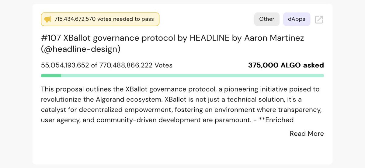 XBallot is now up to 55B votes for xGov Session 3! This puts us at almost 10% of the way towards our goal. To check out our proposal - follow the link. xgov.algorand.foundation #Algo #Algorand #XBallot