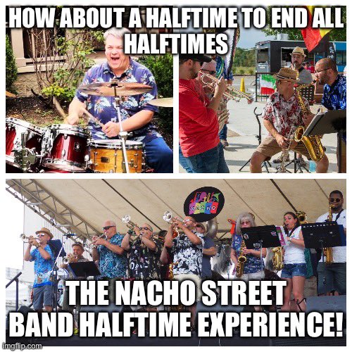 nachostreetband's tweet photo. @NFL @pepsi @SuperBowl #SuperBowlLIX will be in #NOLA and what better way to party than w some brass band sound! @RebirthBB @preshallband @Hot8BrassBand @Tromboneshorty 
And how bout making it 4 the families at @RMHCSLA ❤️🎶🎺
And ya, if there’s room maybe a few NACHOS too 😉 https://t.co/VflRo0RfQb